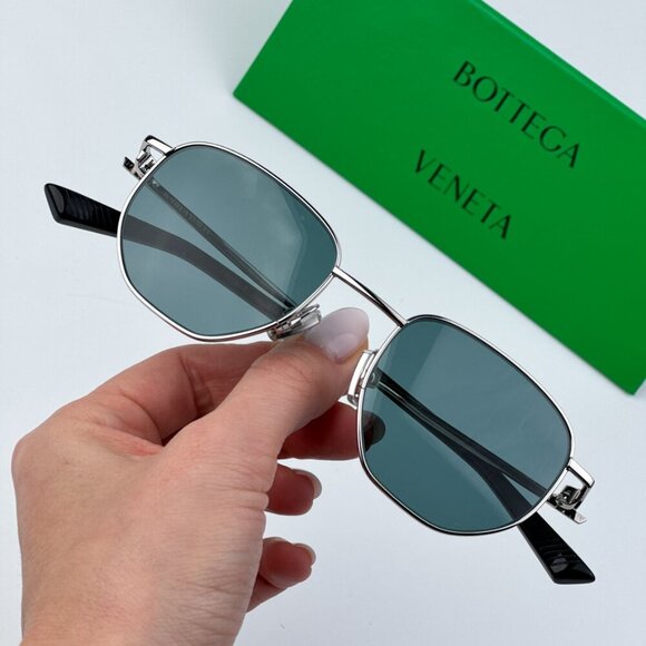 Bottega Veneta BV1301S 004 BRAND NEW Sunglasses Silver Green Panthos Unisex - Picture 1 of 12